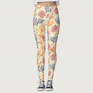 Leggings Rustique Côté Mer - Coquillages, Étoiles de Mer, R