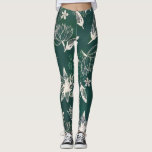 Leggings Rustique Vert Blanc Botanique Fleurs sauvages Blos<br><div class="desc">Une variété de fleurs blanches fleurissent sur un arrière - plan abstrait.</div>
