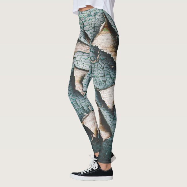 Leggings Rustique vieux bleu clair vert peint bois (Gauche)