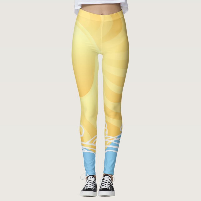 Leggings Sable Jaune Et Océan (Devant)