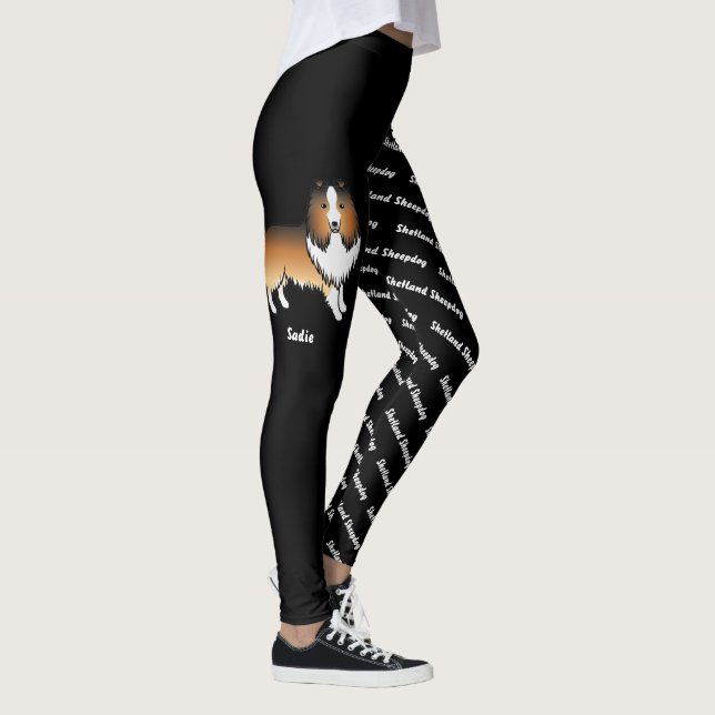 Leggings Sable Sheltie de dessin animé & Nom et race du chi (Droite)