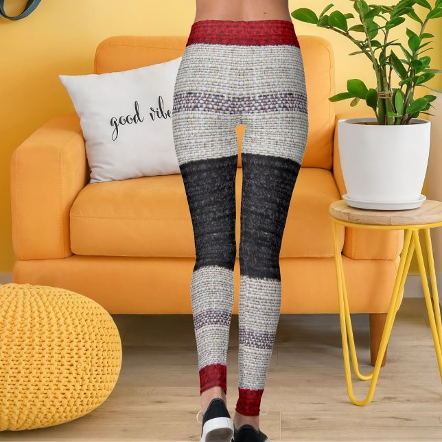 Leggings Sac à texture de toile de jute rayure de campagne (Créateur téléchargé)