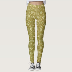 Leggings Sage Green et Gold Art Nouveau Motif