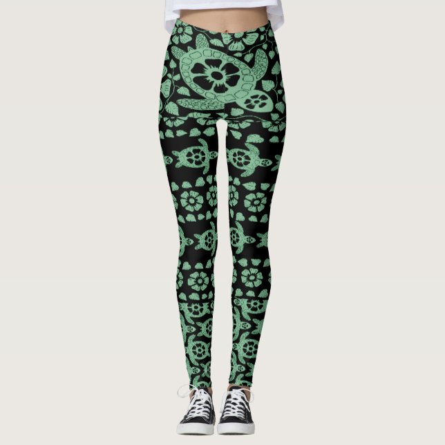Leggings Sage Green Tortues de mer Hawaii Leggles (Devant)