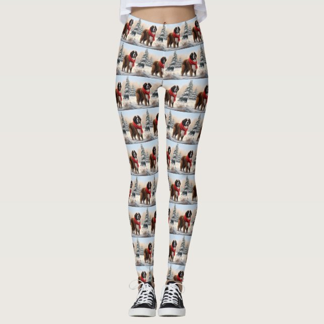 Leggings Saint Bernard Chien à Noël de neige (Devant)