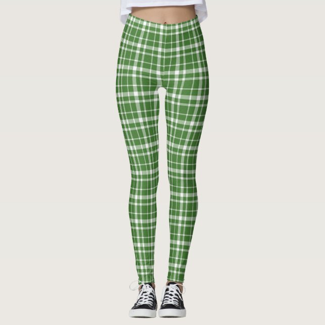 Leggings Saint-Patricks Day Plaid vert et blanc (Devant)