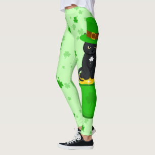 Leggings Saint Patrick's Day Shamrock Pot of Gold Black Cat