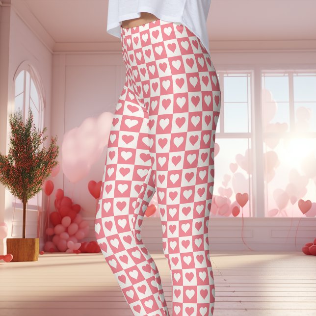 Leggings Saint-Valentin Cœur Damier Rose (Créateur téléchargé)