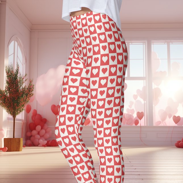 Leggings Saint-Valentin Cœur Damier Rouge et Blanc  (Créateur téléchargé)