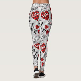 Leggings Saint Valentin Coeur XO Amour Rouge Noir Blanc Ros
