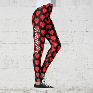 Leggings Saint-Valentin Coeurs de jambières noires Pantalo
