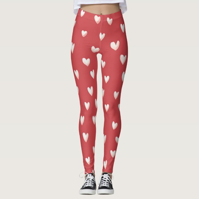Leggings Saint-Valentin Cœurs Rouges Blancs (Devant)