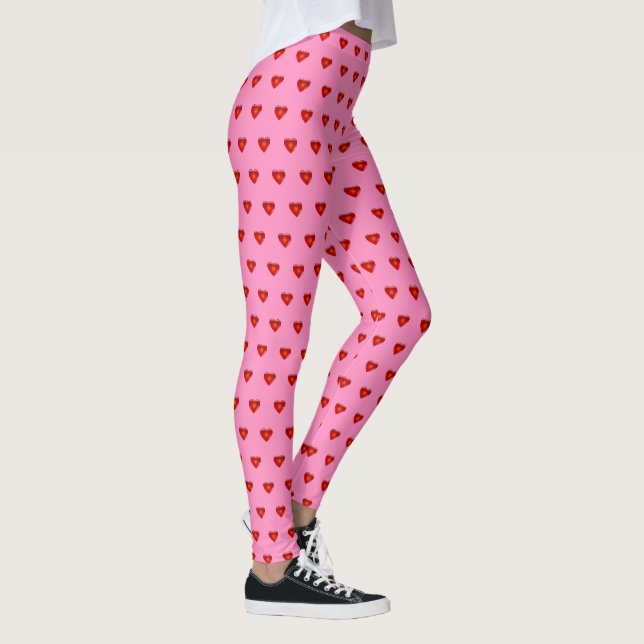 Leggings Saint Valentin Coeurs rouges Coeur blanc Femmes (Droite)