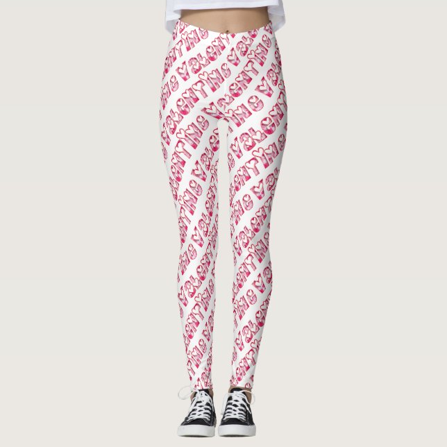 Leggings Saint Valentin mignon Coeurs roses Typographie Bla (Devant)