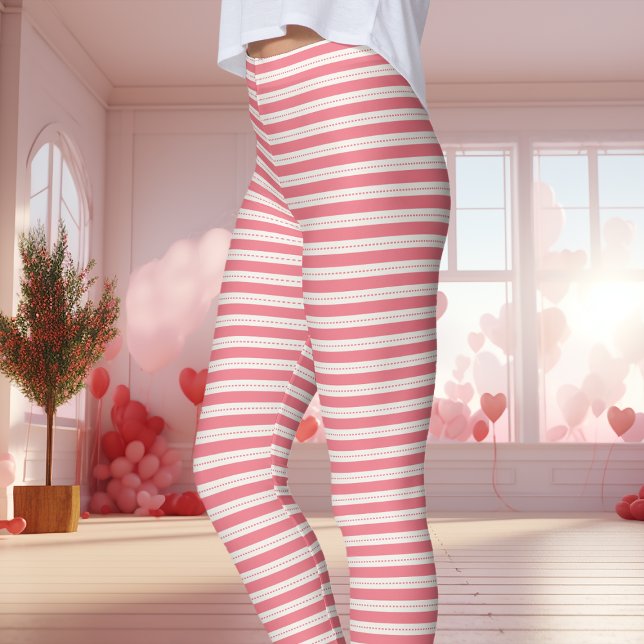 Leggings Saint-Valentin rayé rose et blanc (Créateur téléchargé)
