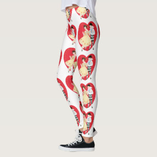 Leggings Saint-Valentin rétro, Arlequin et cœur vintage