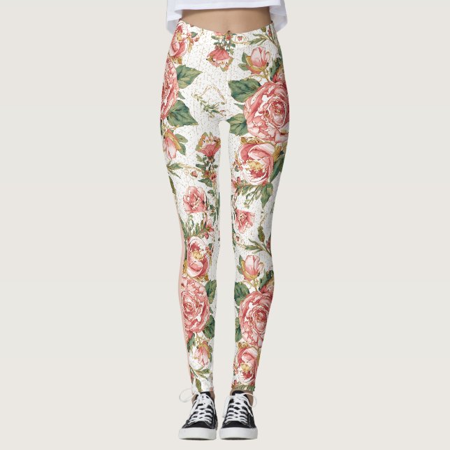 Leggings Saint-Valentin romantique avec de belles roses, ro (Devant)