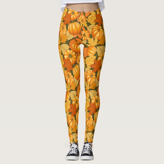Leggings Saison d'automne Halloween Citrouille Motif (Devant)