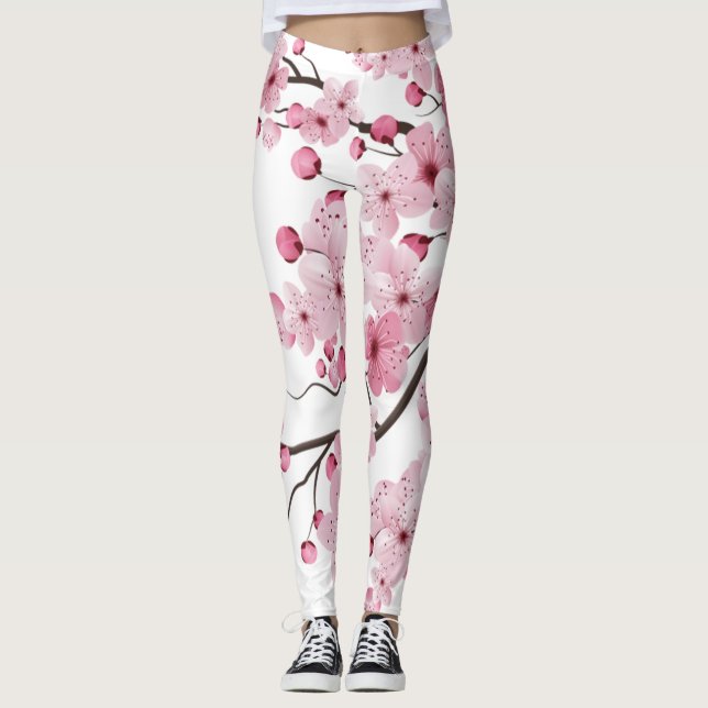 Leggings Sakura Arbre japonais en fleurs de cerisier (Devant)