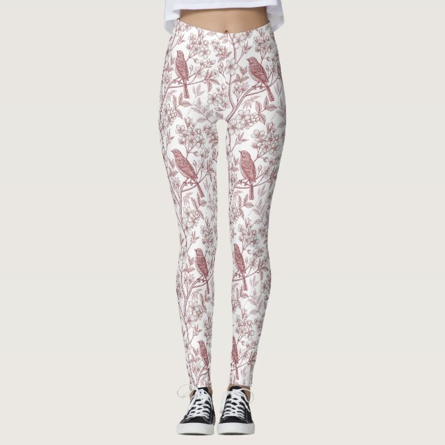 Leggings Sakura Fleur de Cerisier Vintage & Oiseau  Esthéti (Devant)
