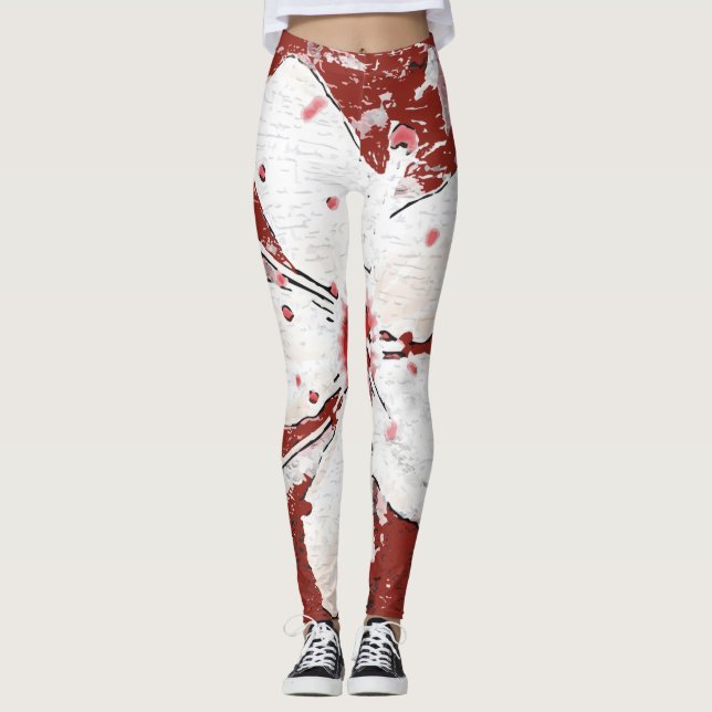 Leggings Sakura rouge et blanc girly fleur de cerisier (Devant)