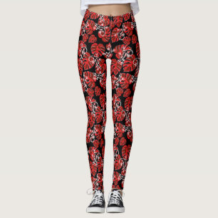 Leggings Salamandre Répétante Et Motif Feuille Rouge