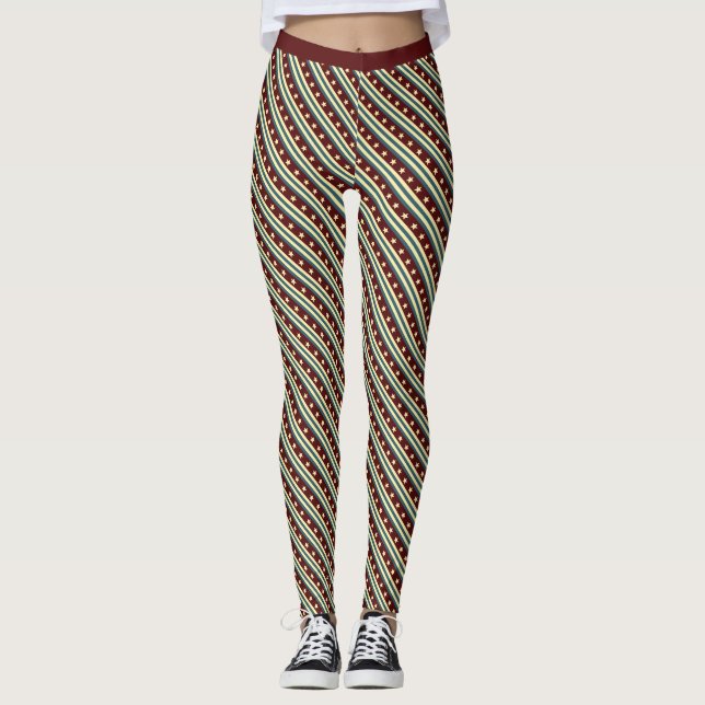 Leggings Salle De Fitness Motif Maroon And Yellow Star (Devant)