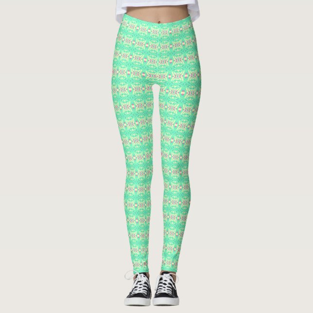 Leggings Salle De Fitness Motif Vert Jaune Rose (Devant)