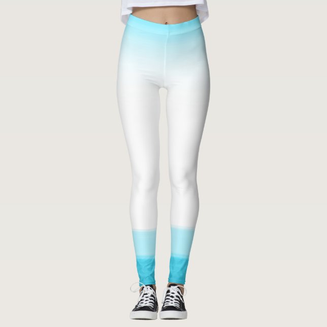 Leggings Salon chic de gym au look aquarelle bleue et blanc (Devant)