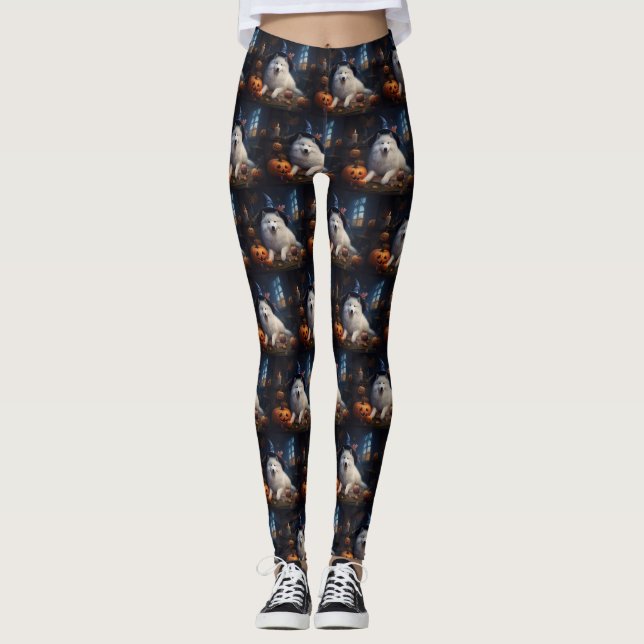 Leggings Samoyed Citrouilles Halloween Effrayant (Devant)