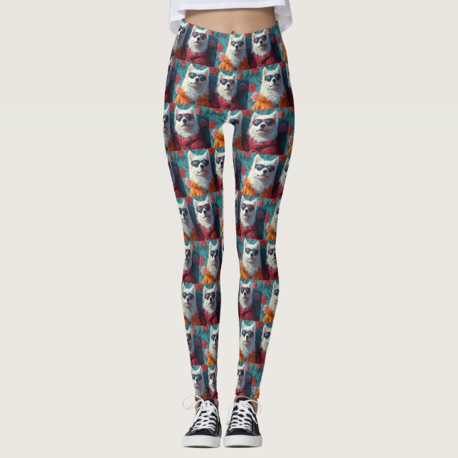 Leggings Samoyède avec Roses de cœur pour la Saint-Valentin (Devant)