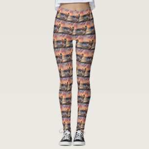 Leggings Sandy Paws Akita Chien sur la Plage Coucher de Sol