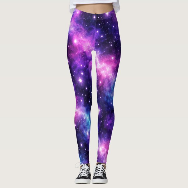 Leggings sans couture Galaxie Nébuleuse Bleu Viole (Devant)