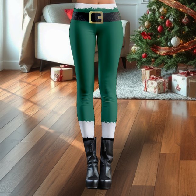 Leggings Santa Claus Elf Vert & Blanc Fourrure Botte Noël (Créateur téléchargé)