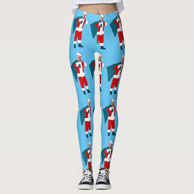 Leggings santa claus joe biden bleu noël (Devant)