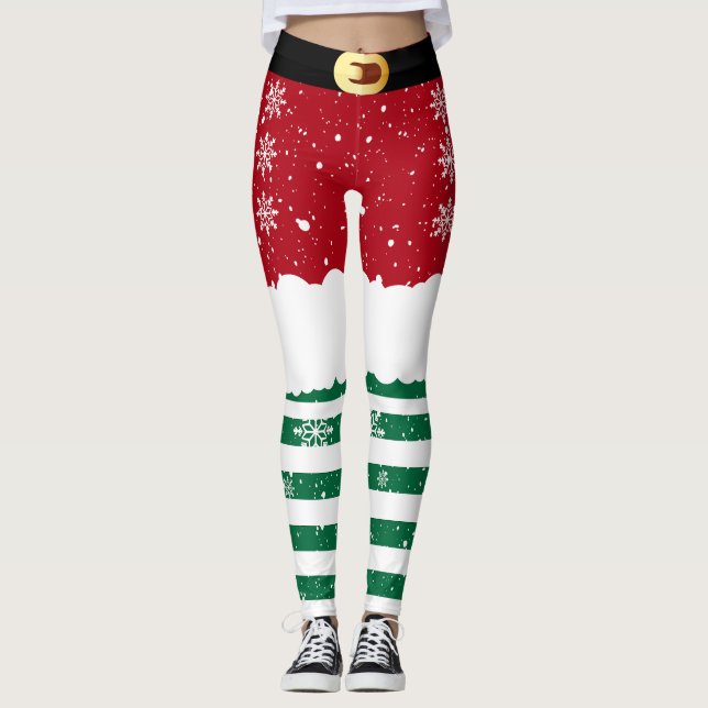 Leggings Santa’s Elf Christmas– Festive Holiday Snow Design (Devant)