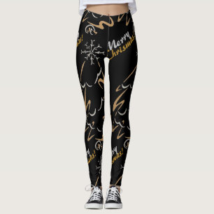 Leggings Sapin de Noël or et argent (noir)