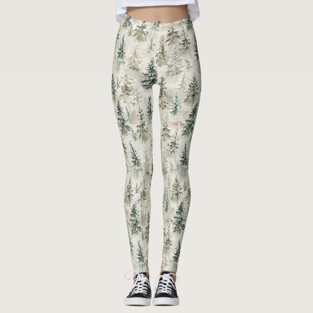 Leggings Sapins de Noël en Pin Vert (Devant)