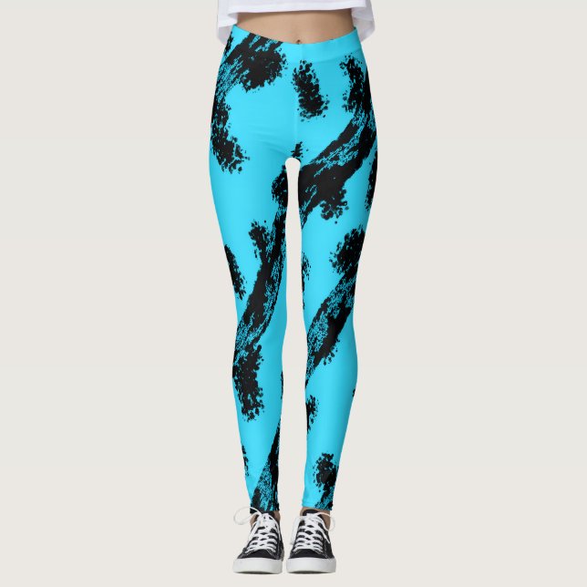 Leggings Sarcelle avec taches et rayures noires (Devant)