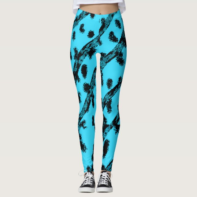 Leggings Sarcelle avec taches et rayures noires (Devant)