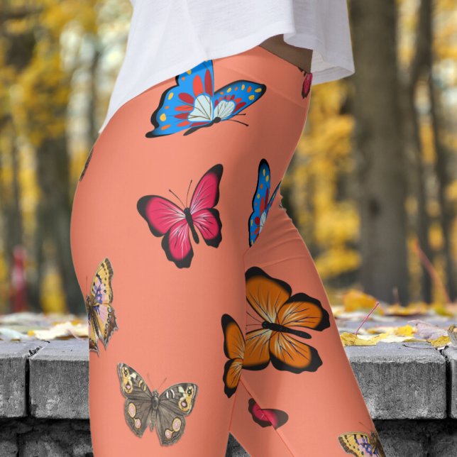 Leggings Saumon coloré rose papillons Motif (Colorful Butterflies on Salmon)