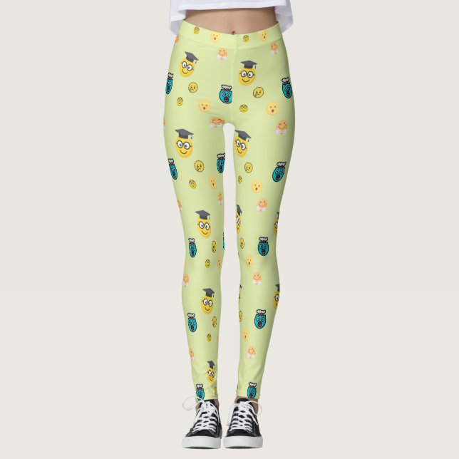 Leggings Savant drôle, émoticônes paniquées (Devant)