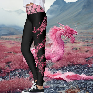 Leggings Scales d'iridescendance rose noir Dragon chinois