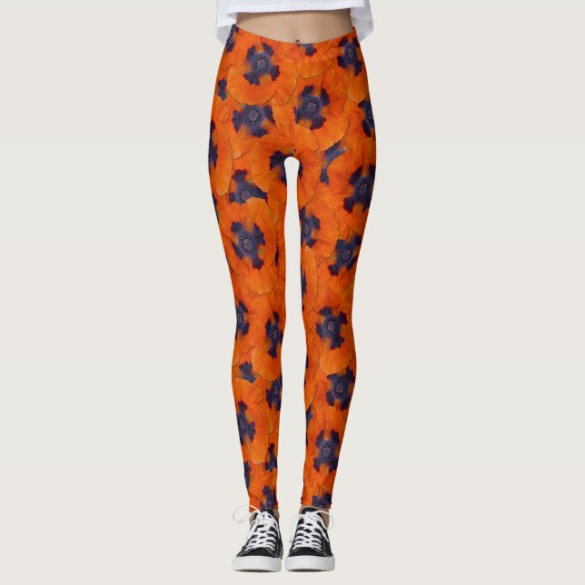 Leggings Scarlet Orange Poppy Motif sans joint (Devant)