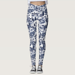 Leggings Scène de campagne en toile bleue