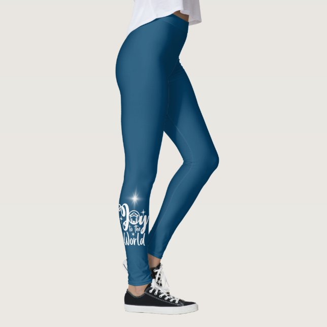 Leggings Scène de la Nativité Joie au monde Bleu & Blanc (Droite)