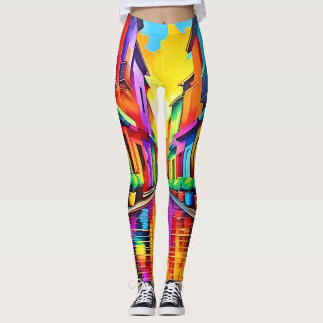 Leggings Scène de rue colorée Art (Devant)