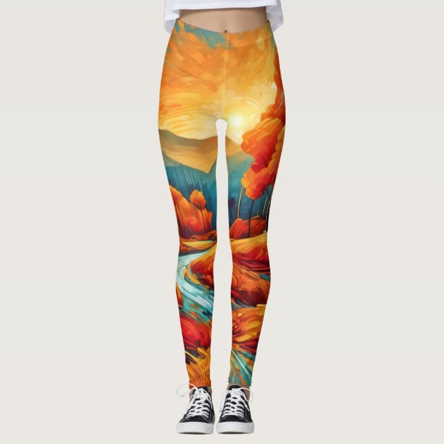Leggings Scène vibrante de la rivière Fall (Devant)