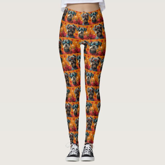 Leggings Schnauzer aux Roses de l'Amour Saint Valentin (Devant)