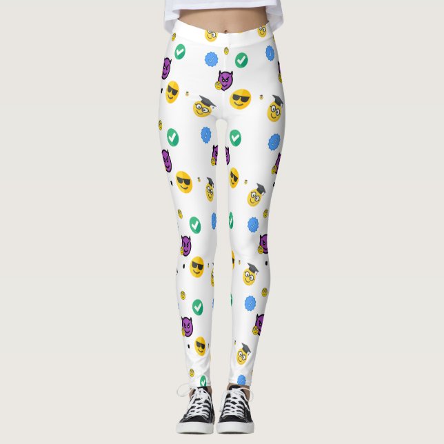 Leggings Scholar, horreur, fantôme mignon émoticônes sur bl (Devant)